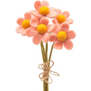 Glaciart One Felt Flowers Artificial Bouquet - 5 pcs | Reusable, Washable and Essential Oil Ready Pastel Artificial Flowers w/Bendable Wire Stem | Great as Gift and Home or Event Decorations (Pale Pink)
