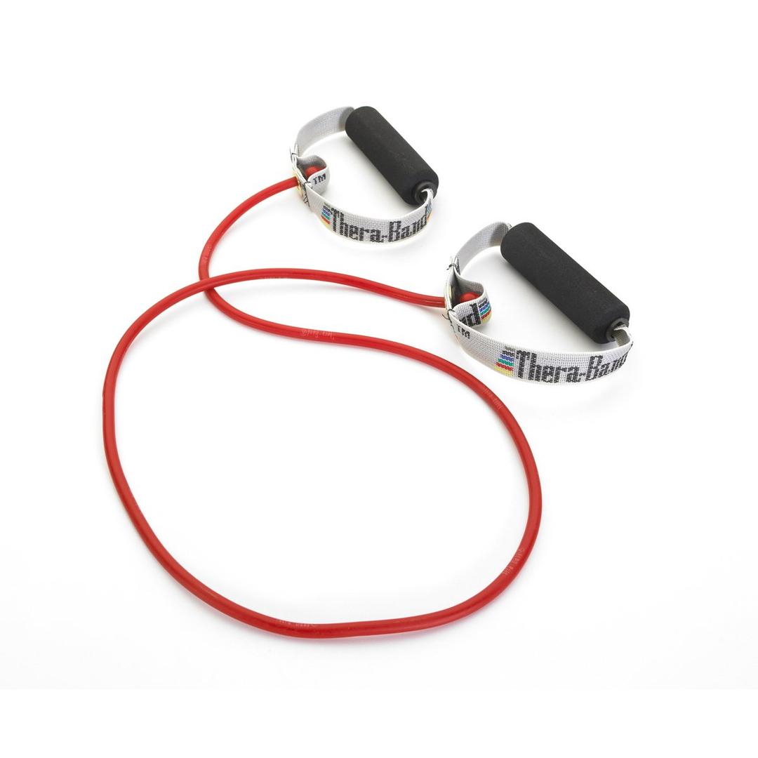 THERABAND Resistance Tubing with Soft Handles, Red, Medium Level, 48" Latex Stretch Resistance Bands for Exercise, Professional Workout Bands for Upper & Lower Body, Color-Coded Levels