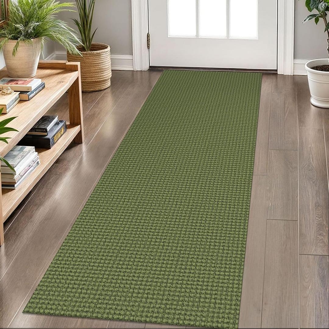 KOZYFLY Runners for Hallways 2x6 ft Washable Kitchen Runner Non Slip Rubber Backed Hall Runners Cotton Entryway Runner Rugs Floor Carpet for Indoor Backdoor Bedroom Kitchen, Bright Green/Earthy Green