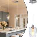 Mini 5" Brushed Nickel Hammered Glass Pendant Lights Kitchen Island 1 Pack | Small Modern Pendant Light Kitchen Island Lighting Farmhouse Kitchen Pendant Lighting over Island for Dining Room Over Sink