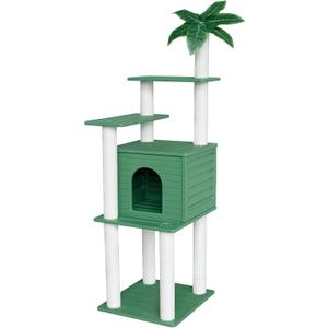 72 Inches Tall Cat Tree, Outdoor Cat House, Weatherproof Large Cat Condo with Cat Scratch Post, for Outdoor and Indoor Cat Towers (Green)