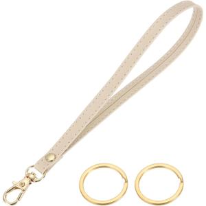 Wristlet Strap PU Leather Keychain Wristlet Lanyard Hand Strap Replacement with Rings Fit for Wallet Purse (Beige/Gold)