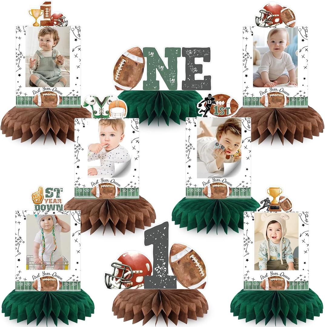 First Year Down Birthday Party Decorations, Football Birthday Party Decorations Honeycomb Centerpieces for Table, Football Photo Table Party Supplies for First Birthday Decorations for Boys (Green)