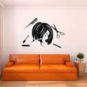 Wall Decal Beautiful Girly Wall Sticker Beautiful Groomed Lady Head with Salon Items Removable - Size: 30 in(W) x 21 in(H) (Black)