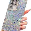 Trendy Girly Glitter Powder Compatible with Sumsung Galaxy Rectangle Case, Elegent Cute Slim Women Bling Diamond Rhinestones Plating Phone Cases(Silver,S25 Ultra)
