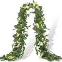 Tigeen Artificial Eucalyptus Garland Plant 6.5 FT Wedding Faux Leaves Greenery Garland Vines Hanging DIY Decoration for Home Party Table Runner Mantle Wall Decor(1 Pcs)
