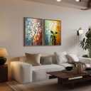 2 Piece Framed Canvas Art Prints Morning Glory Modern Abstract White Flowers Oil Painting Style Wall Floral Gallery Poster for Living Room Bedroom Office Decor Ready to Hang 24 x 16 Inch