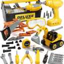 Lehoo Castle Kids Tool Set with Electric Toy Drill and Tool Box, Construction Toys for 3 Year Old Boys Birthday Gift, Pretend Play Toddler Tools for 3-5 Years Old, Yellow