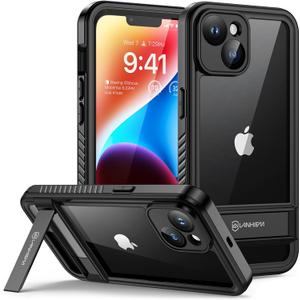 Lanhiem for iPhone 14 Case with Kickstand, IP68 Waterproof Dustproof Built-in Screen Protector, Full Body Shockproof Protective Front and Back Cover for iPhone 14, 6.1 Inch (Black)