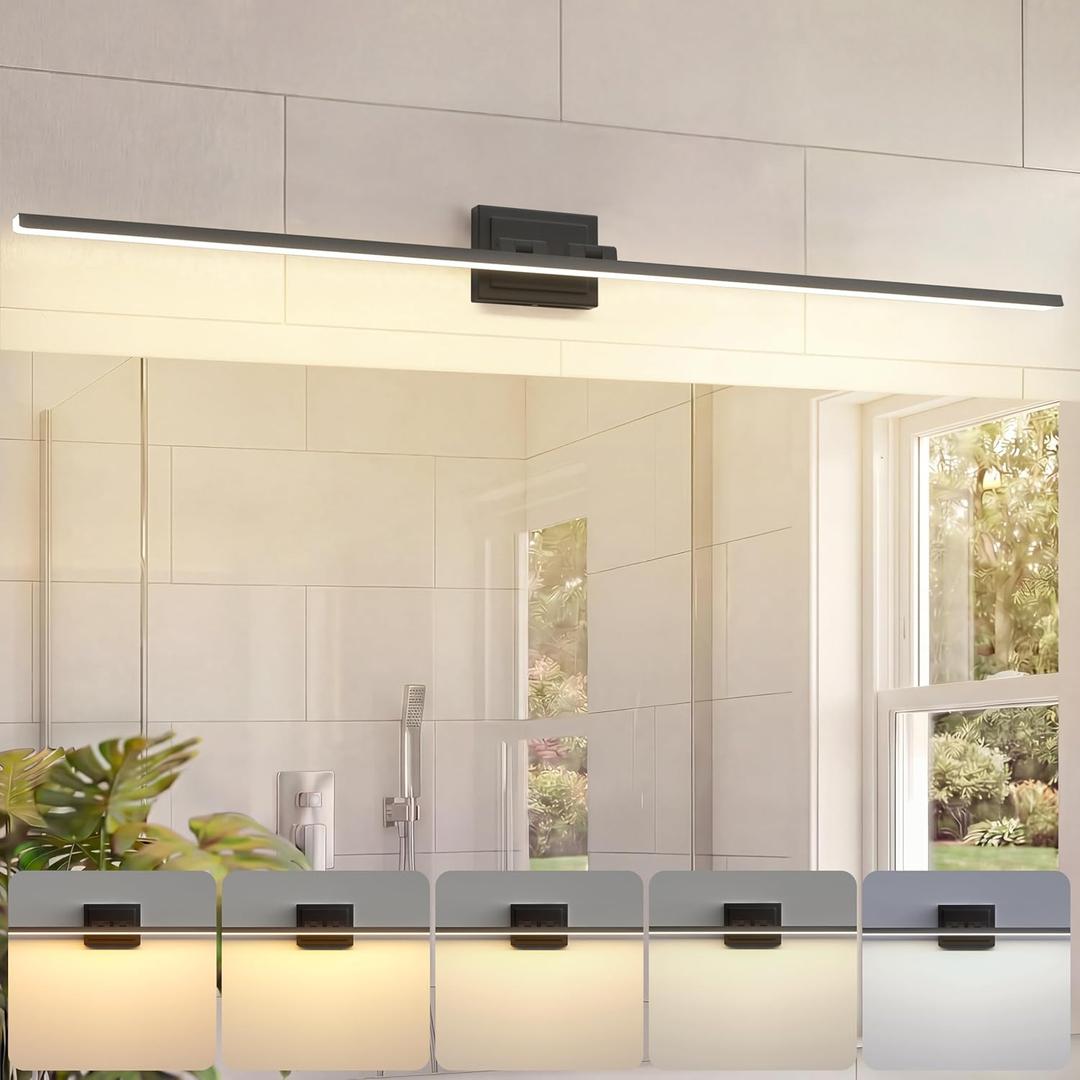 VOLISUN Modern Bathroom Vanity Light 55 inch, Rotatable, 36W Dimmable 5CCT Led Bathroom Light Fixture Over Mirror, Black Bar Vanity Light for Bathroom Mirror Cabinets-ETL Certificated