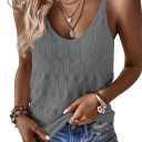 Allimy Womens Pointelle Knit Top V Neck Strappy Tank Tops Summer Sleeveless Blouses Shirts Tops (Large, Light Grey)
