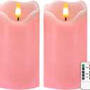 VEEKI Flameless Candles Light, Set of 2 6"x3" Flickering LED Candle with Remote & Timer, Dimmable Electric Pillar Candles Battery Operated, Pink Candles for Valentine's Day Xmas Home Decor (2PC)