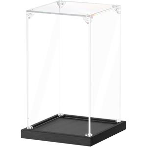 JUJOMAT Acrylic Display Case for Collectibles Clear Acrylic Display Box for Lego Action Figures Doll Hobby, Dustproof Stackable Storage Case, Assembly Required, Black Base (5.5 x 5.5 x 9.5 inches)