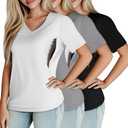 Huukeay 3 Pack Women's Maternity Nursing Tops, Hidden Zippers Breastfeeding Clothes V Neck Short Sleeve Pregnancy Shirts Tees(Black,Gray,White,Large) (L)