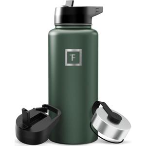 IRON °FLASK Camping & Hiking Hydration Flask with Straw, Wide Mouth Insulated Stainless Steel Sports Water Bottle -  24 oz - Straw (1 Lid)