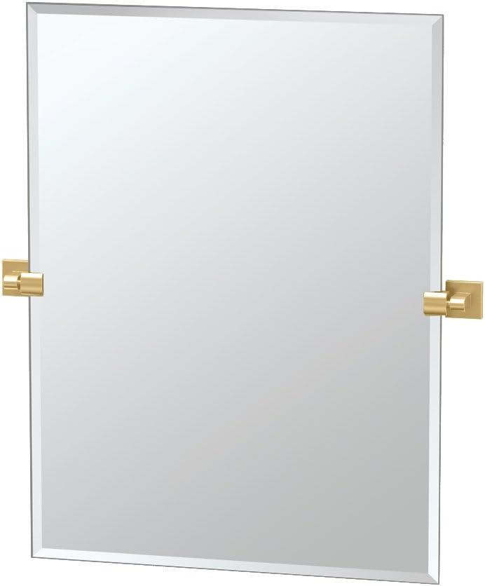 Gatco 4069S Elevate Frameless Rectangle Mirror, 31.50" H, Brushed Brass | Wall Mounted Pivoting (Tilting) Beveled 31.50" H Bathrom Vanity Mirror with Brushed Brass Brackets