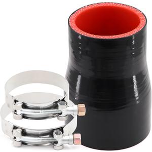 High Performance 5-Ply Reinforced Straight Length 4 Inch ID 2 to 2.5 Inch Silicone Reducer Coupler Hose with 2 T-Bolt Clamps,Wall Thickness 6mm Suitable High Level Turbo Pipe