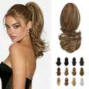 SOFEIYAN 13" Ponytail Extension Long Curly Ponytail Clip in Claw Hair Extension Natural Looking Synthetic Hairpiece for Women, Brown & Blonde