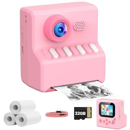 Kids Camera Instant Print Pink: HODDRCCN 32G Instant Print Camera for Kids -1080P HD - Christmas Birthday for Girls Age 3-12 - Ideal Toy for 3 4 5 6 7 8 9 10 11 12 Girls Boys