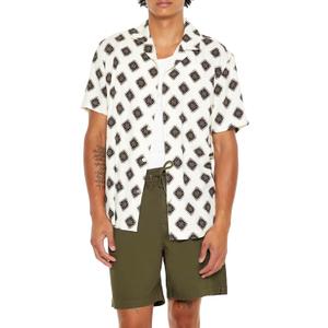 Forever 21 Men's Geo Print Rayon Shirt (Medium, Cream)