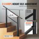 VEVOR Outdoor Handrails for Steps, 2-3 Step Stair Rail Kit, Black Square Tube with Horizontal Bar, Carbon Steel Support Rails for Seniors, Concrete & Deck Stairs, Easy Installation