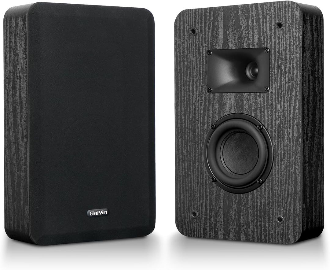 Saiyin On-Wall Speakers (Pair),Flexible Install Wall-Mountable Surround Speaker,4 Ohms,3.5-Inch Woofer with Horn Tweeter,2-Way Passive Speakers for Home Theater, Living Room,Office