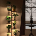 Solatmos Bamboo Plant Stand With Grow Lights Indoor Plants Outdoor Corner Plant Shelf Flower Stands for Living Room Patio Garden Corner Balcony (Wood, 8 Tier)