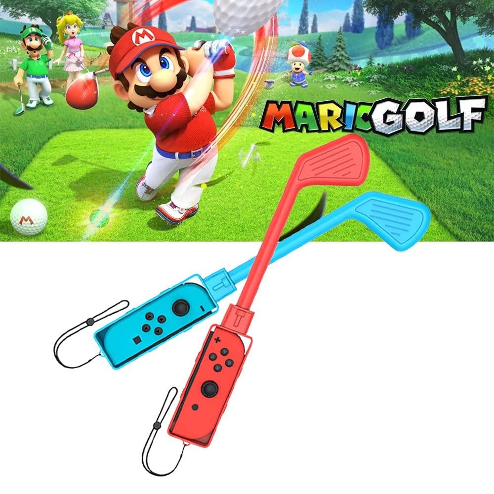 Uxilep Golf Club for Mario Golf: Super Rush - Nintendo Switch Joy-Con Accessories, Mini Hand Grip With Wrist Strap - 2 Pack (Red & Blue)