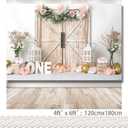 1st Birthday Photography Backdrop Pink Floral Rustic Barn Door Girls One Year Photo Background Farmhouse Flowers Princess Fairy Portrait Cake Table Decorations 71X47inch