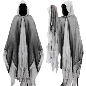 Grim Reaper Cloak With Hood Black Medieval Renaissance Cloak Ghost Cape Halloween Cosplay Witch Wizard Demon Vampire Costume (One Size, Grey)