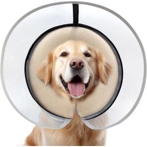 Dog Cone Collar with Enhanced Anti-Licking, Inflatable Dog Cone After Surgery, Adjustable Size with Soft Padding for Small Medium Large Dogs - Pale Yellow/M+