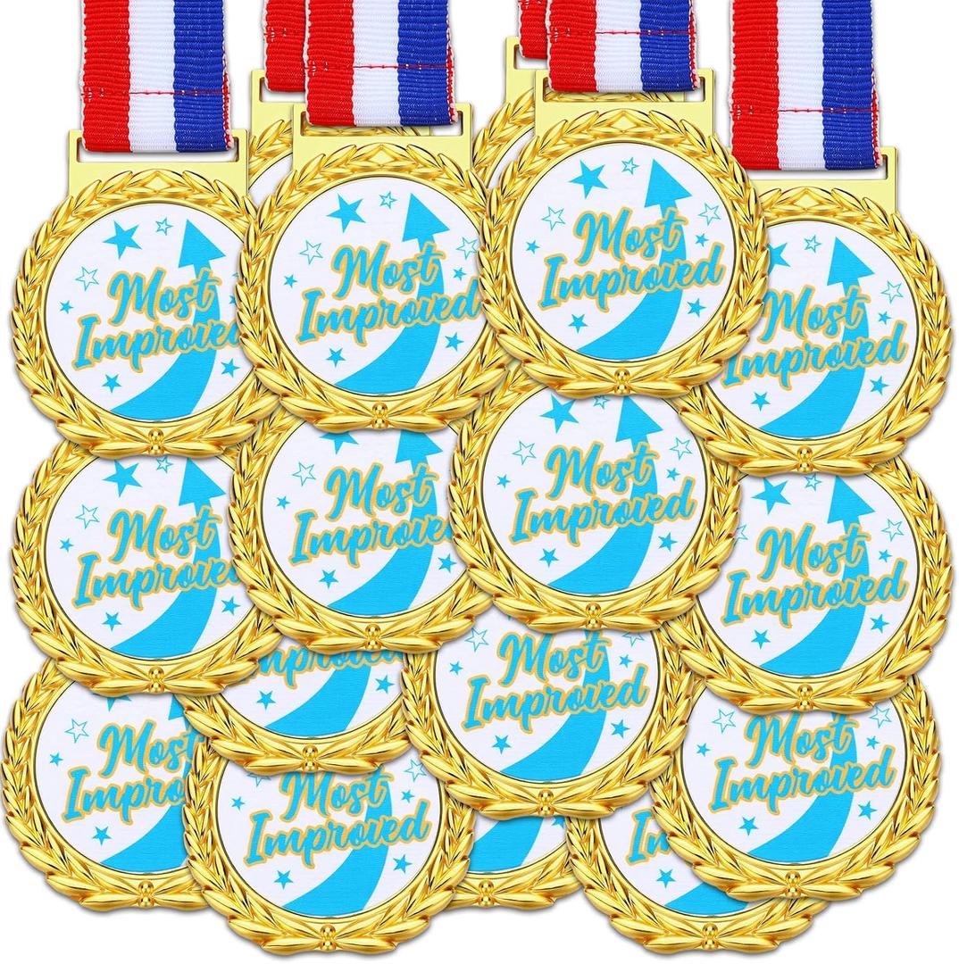 30 Pcs Gold Medal for Award Bulk Winner Award Medal with Neck Ribbon Trophy Prize for Student Kid Education Competition Event Winner