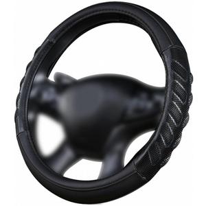 Flying Banner car Steering Wheel Cover Faux Leather Massage Universal fit 3D Honeycomb Hole Anti-Slip Sporty 15 Inches (Black Black)