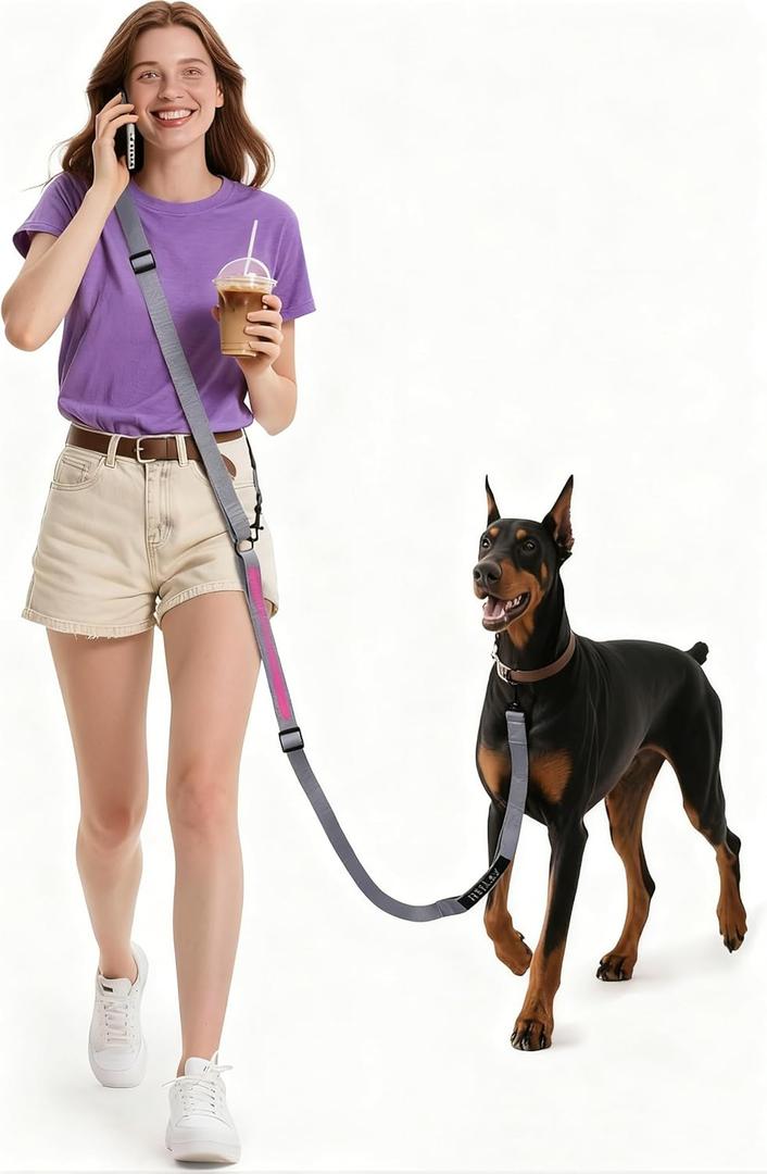 Hands Free Dog Leash, 10.1ft Crossbody & Waist-Wear Adjustable Leash, Dual-Zone Length Control, Shock-Absorbing Handle, Lightweight Rope Leashes for Small & Medium Dogs Grey