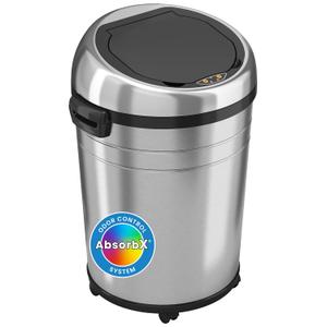 iTouchless 18 Gallon Commercial Size Touchless Sensor Trash Can with Odor Filter, 68 Liter Automatic Garbage Bin, Silver, Round Stainless Steel, Model Number: IT18RC-1