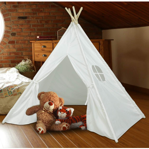 Ogrmar Teepee Play Tent Foldable White Canvas Playhouse Portable Tent for Girls and Boys to Play Indoor and Outdoor, White