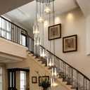 OKELI Modern Long Crystal Chandeliers for High Ceilings, 8-Light Long Black Crystal Pendant Light, Large Round Chandelier High Ceiling Mount for Entryway, Staircase, Foyer