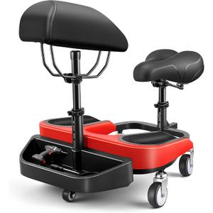 Kneeling Sitting Creeper with Chest Support, Rolling Knee Pads with Adjustable Seat & Tool Tray, 3-Inch Multi-Terrain Casters & Anti-Flip Protection for Tile Flooring, Auto Repair & Gardening