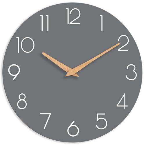 cicininc Wall Clock, Gray Silent Non-Ticking, Decorative Battery Operated Wall Clocks for Bedroom, Kitchen, Home, Office, School, Hotel (8 Inch)