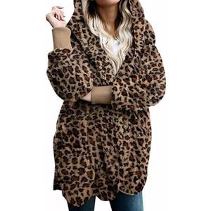 Zilcremo Women Hooded Cardigan Fuzzy Jacket Winter Open Front Fleece Coat Outwear with Pockets, L
