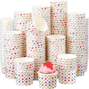 Honeydak 400 Pack 150 ml/ 5 oz Rainbow Polka Ice Cream Cups for Party Small Ice Cream Cups Disposable Treat Paper Cups Dessert Snacks Sundae Yogurt Container Wedding Birthday Party Supplies