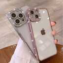 Fycyko Compatible for iPhone 11 Case with Glitter Diamond Camera Protector,Bling Clear Crystal Cute Phone Case Shockproof Sparkle Len for iPhone 11(6.1'')-Pink