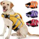 Kuoser Dog Life Jacket with Reflective Stripes, Dog Life Vest for Swimming Boating, Adjustable Pet Lifejackets with High Flotation, Doggie Swimsuit for Small Medium Large Dogs, S (Chest Girth:16.9-21.3'')
