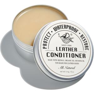 SALTY FISH All-Natural Leather Conditioner and Cleaner,Made with Mink Oil Beeswax,Protect Soften Waterproof Leather Furniture,Car Seats,Shoes,Boots,Bags (7.5 Oz)