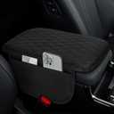 Car Center Console Cover, 12"7.87" Waterproof Leather Auto Armrest Cover Protector with 2 Pocket, Comfortable Arm Rest Box Cushion Pad, Universal Interior Car Accessories (Black)