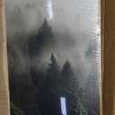 KUVIOKE Green Fog Pine Tree Framed Wall Art Nature Nordic Forests Artwork Morden Painting Home Decor 24x36in (Natural Framed)