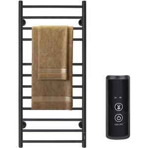 JSLOVE Towel Warmer Wall Mounted Heated Towel Racks with Built-in Timer, Plug-in/Hardwired Stainless Steel Hot Towel Rack, Heated Drying Rack Brushed Polish (Black, 12 Bars)