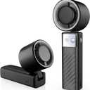 Portable Handheld Turbo Fan - Foldable Mini Fan with Air Turbo Tech, 1-199 Speed Adjustment, 20H Runtime, LED Display, Battery-Powered for Indoor/Outdoor Use, Dark Black (Small)