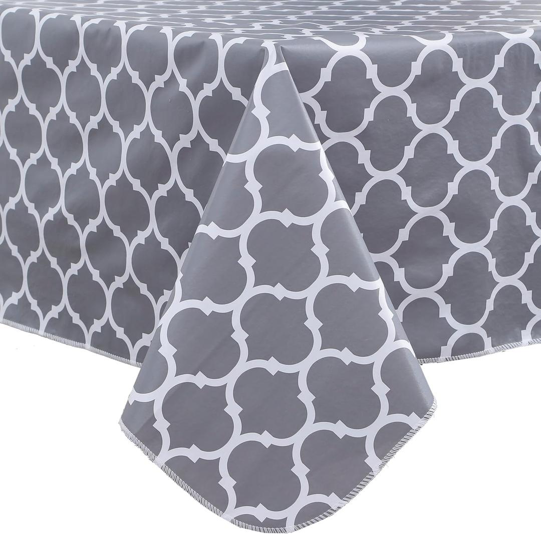 Heavy Duty Vinyl Tablecloth with Flannel Backing Waterproof Oil-Proof Plastic Table Cloth Stain-Resistant Wipeable Rectangle or Square Table Cover for Indoor and Outdoor (Quatrefoil,52x70 Inch)