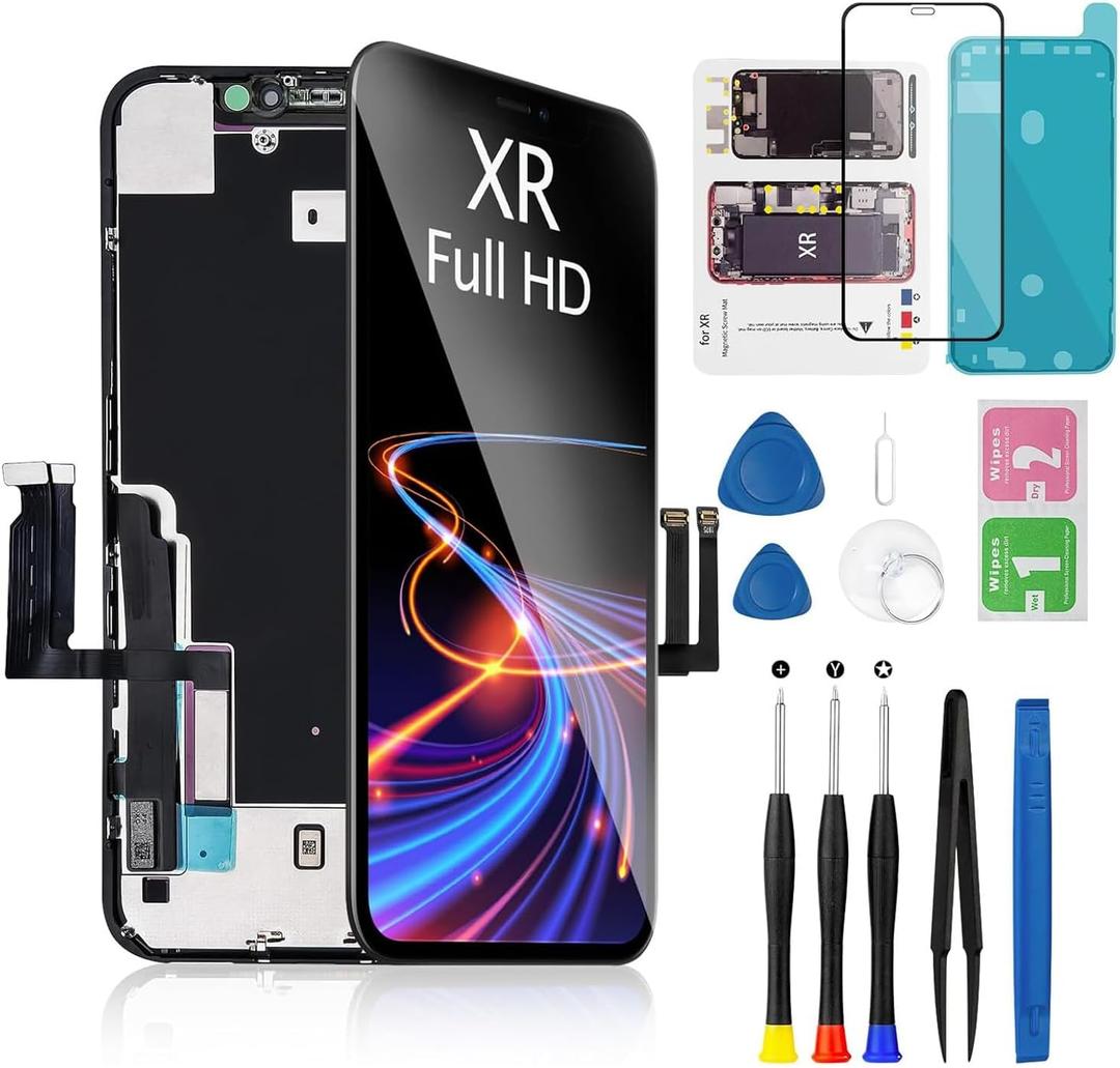 For IPhone XR Screen Replacement 6.1 Inch Black, MrR.OMW 3D Touch LCD FHD Display Digitizer Frame Assembly for A1984, A2105, A2106, A2108 with Repair Tools Kit